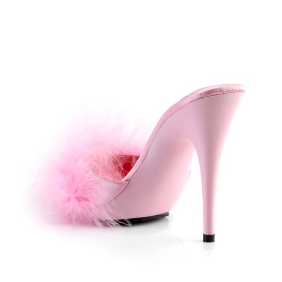 Marabou Fur / Satin Slide Sandal Baby Pink - Picture 6 of 6
